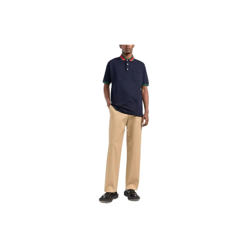 GUCCI Web Stripe collar Piqué Polo Shirt-1