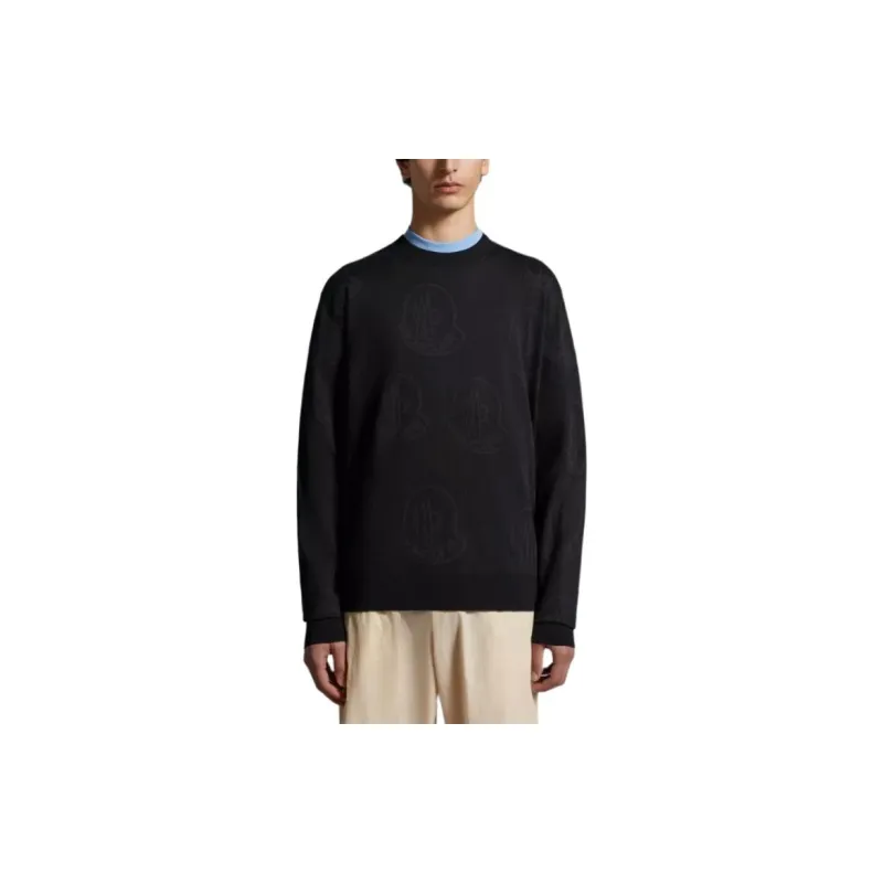 Moncler Logo Pattern Cotton Jumper Sweater Men's Black-2