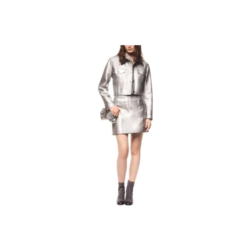 CHANEL Leather Jackets Women's Silver