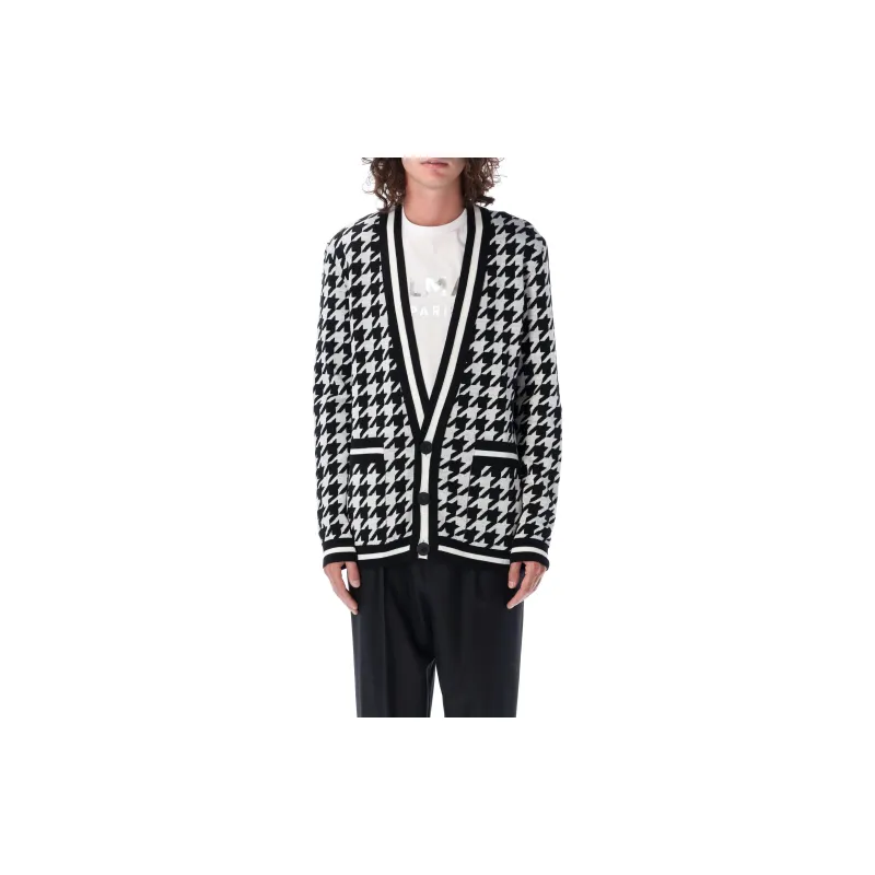 BALMAIN Houndstooth Knitted Cardigan-2