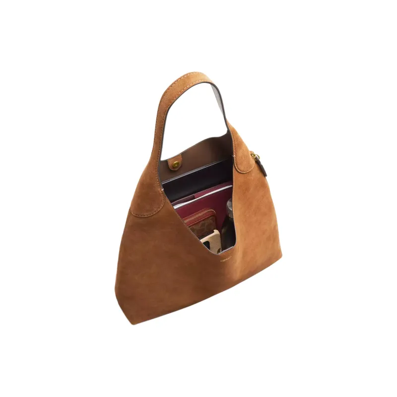 COACH Brooklyn Suede Hobo Bag, Handbag, Shoulder Bag Large Size Women's Cedar Color-4