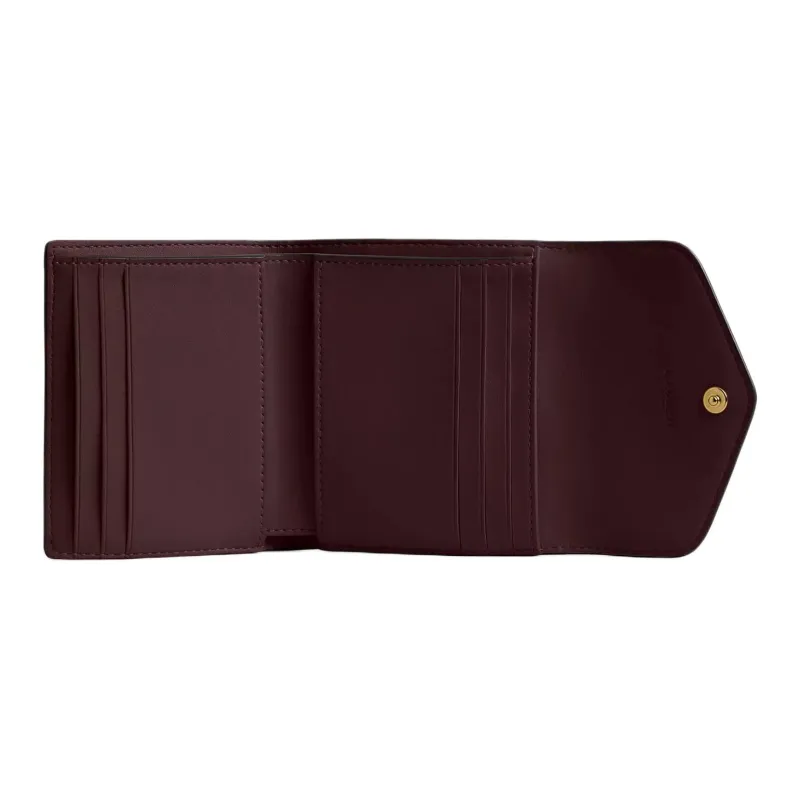 COACH Wyn Cross-Stitch Leather Coin Purses Wallets Small Size Women's Burgundy-2
