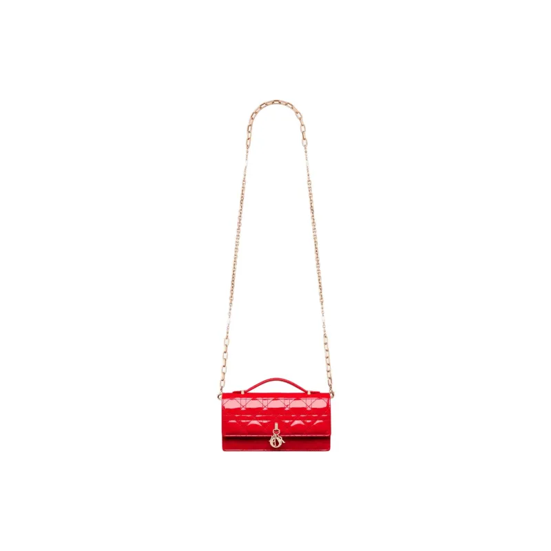 DIOR Patent Leather Patchwork Cow Leather Shoulder Bag Crossbody Bag Handbag Mini Women's Bright Red-1