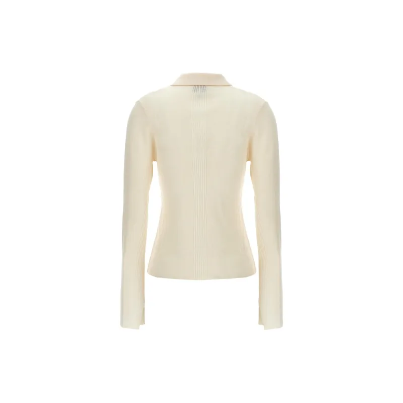 GANNI Logo Embroidered Fine Knit Polo Top-1