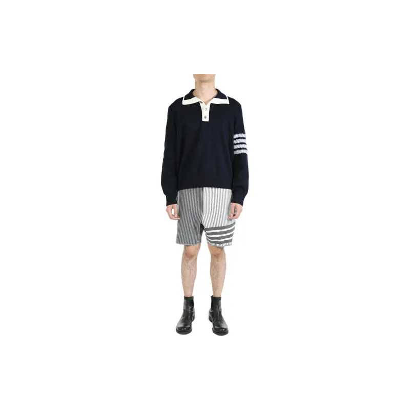 THOM BROWNE 4-Bar Stripe Detailed Knitted Polo-3