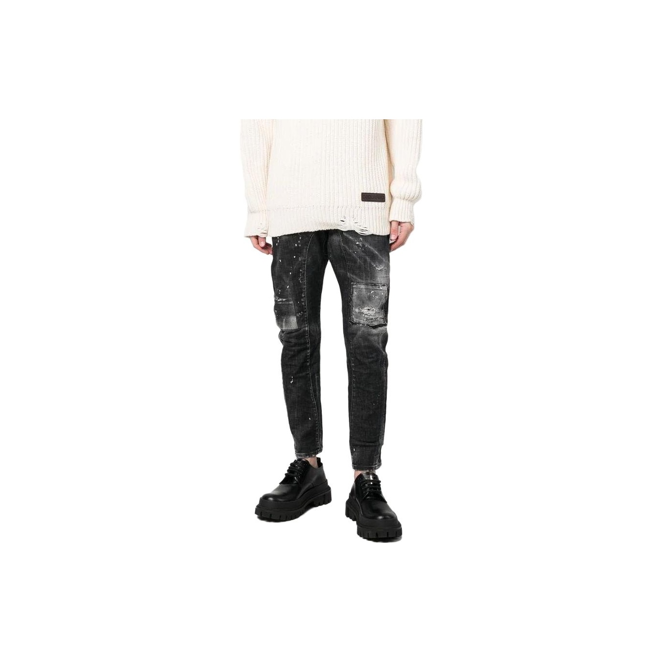 DSQUARED 2 Logo Patch Distressed Straight Leg Jeans - POIZON