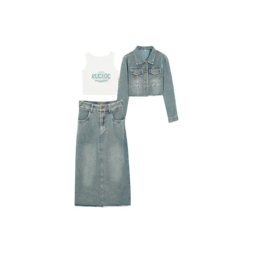 Love to serve Two Piece Skirt Sets Women's Denim Blue