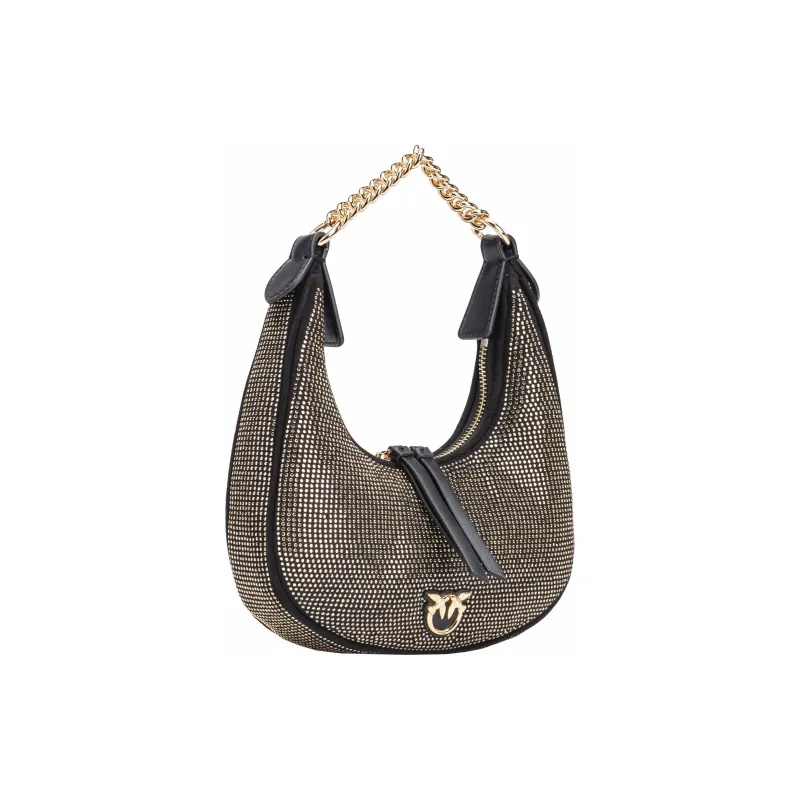PINKO Polyurethane Crescent Moon Bag Handbag Small Size Women's Black Gold-1