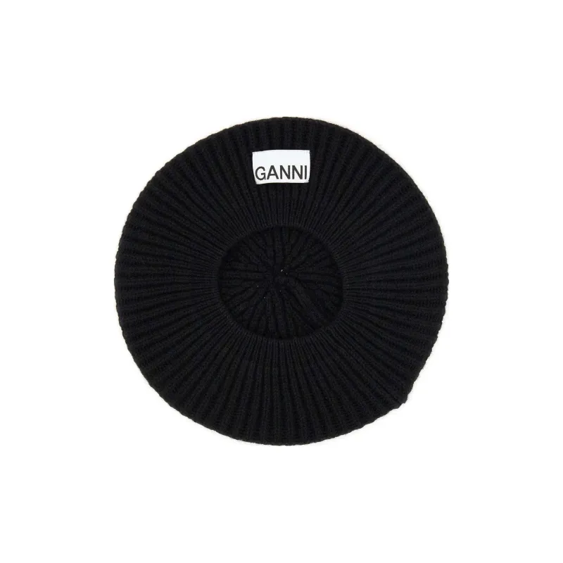 GANNI Logo Patch Ribbed Knit Hat-4