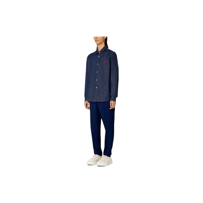 AMIPARIS Paris Logo Embroidered Snapped Denim Shirt-4