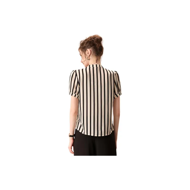 FENHONGMALI Shirt Women's Black White Stripes-1
