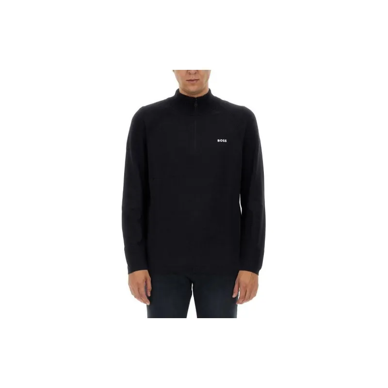 HUGO BOSS Logo Detailed Zip Neck Jumper-4
