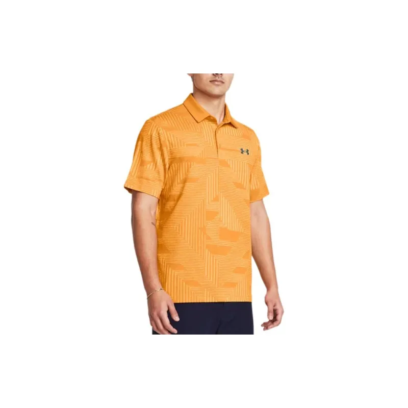 Under Armour Playoff Geo Polo Shirt Men's New Star Orange/White/Castle Stone-2