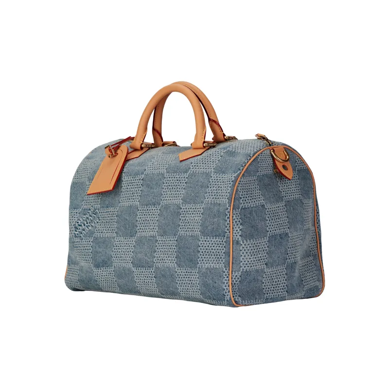 LOUIS VUITTON Speedy 40 Bandouliere Damier Denim 3D Blue Denim-6