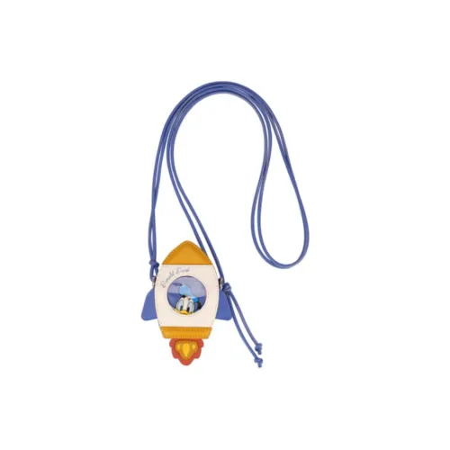 AJIDOU Disney, Collaboration Artificial Leather One Shoulder Crossbody Cell Phone Pouch Small Size Unisex Khaki & Blue