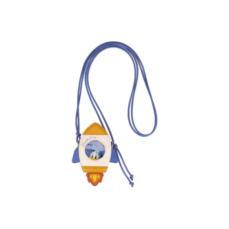 AJIDOU Disney, Collaboration Artificial Leather One Shoulder Crossbody Cell Phone Pouch Small Size Unisex Khaki & Blue-0