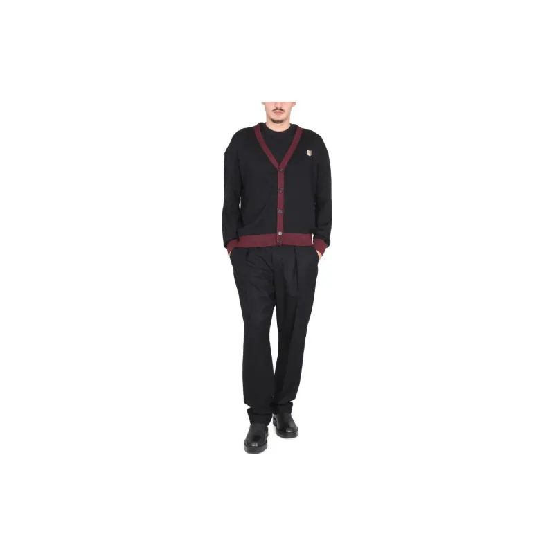 Maison Kitsune Fox Head Patch V Neck Cardigan-1