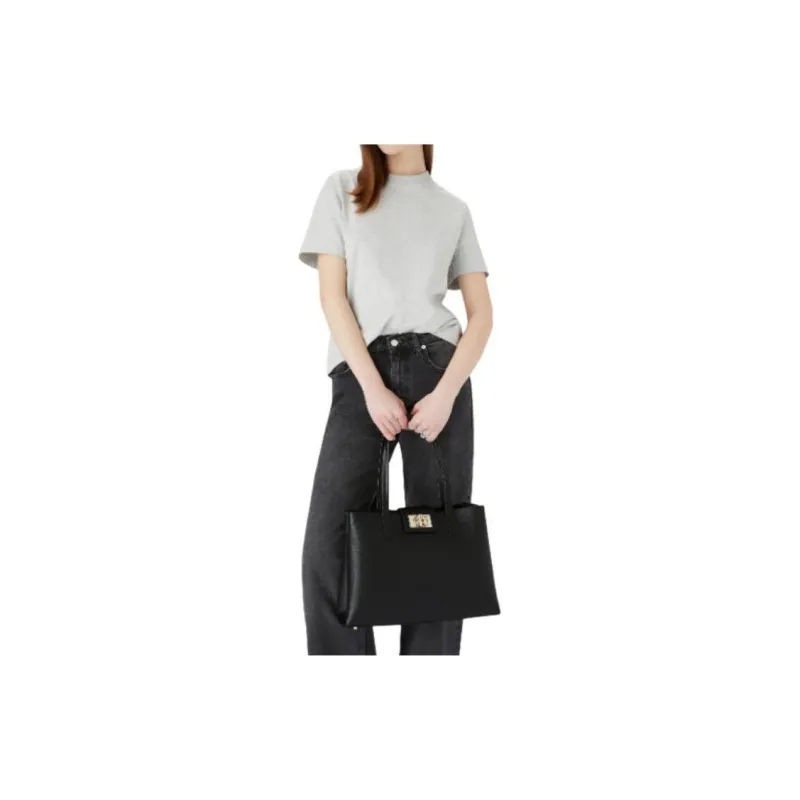 Furla 1927 Collection Leather Tote Bag, Shopping Bag, Crossbody Bag, Handbag Medium Size Unisex Black-4