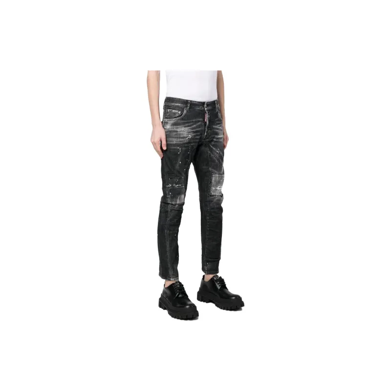 DSQUARED 2 Logo Patch Distressed Straight Leg Jeans-3