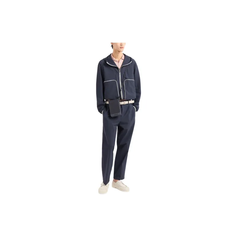EMPORIO ARMANI Pleated Technical seersucker Fabric Chinos-2