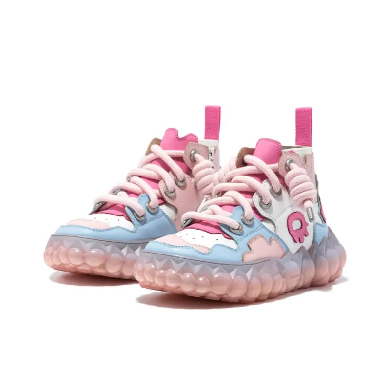 OETZI High Top Casual Shoes Women's Pink White-1