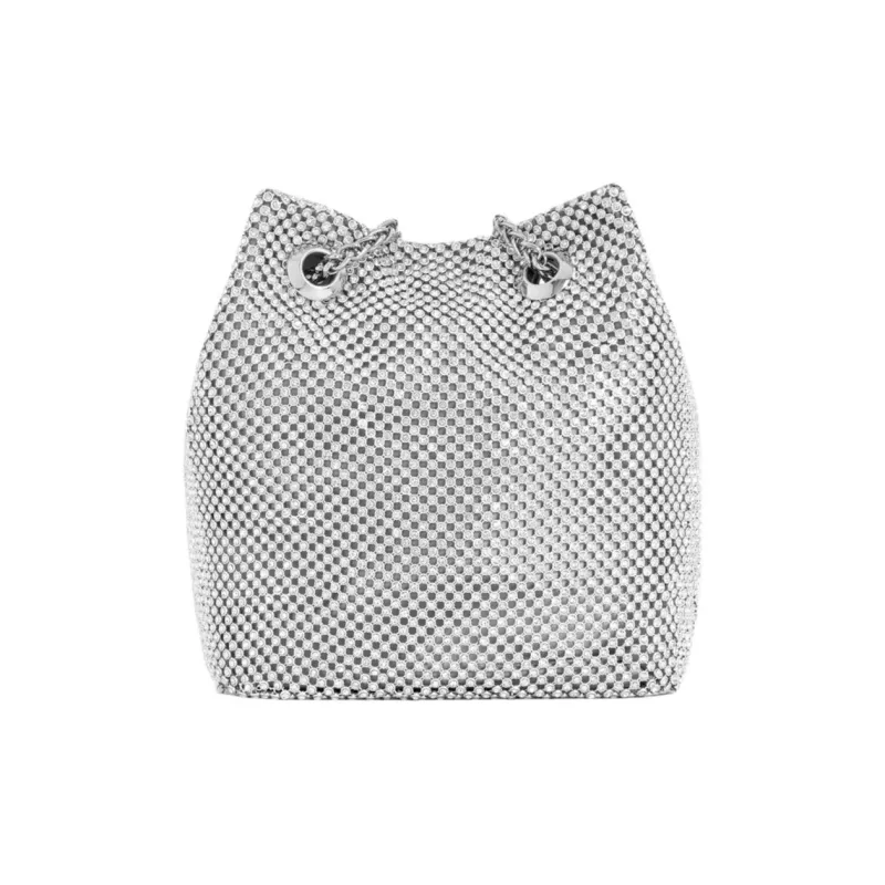 GUESS Fabric Bucket Bags Crossbody Bag Shoulder Bag Small Size Women's Silver-2
