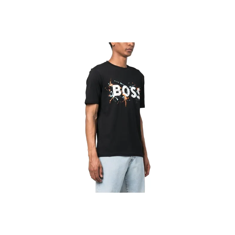 HUGO BOSS Brand Logo Letter Print Crew Neck Pullover Short Sleeved T Shirt Men's Black-4