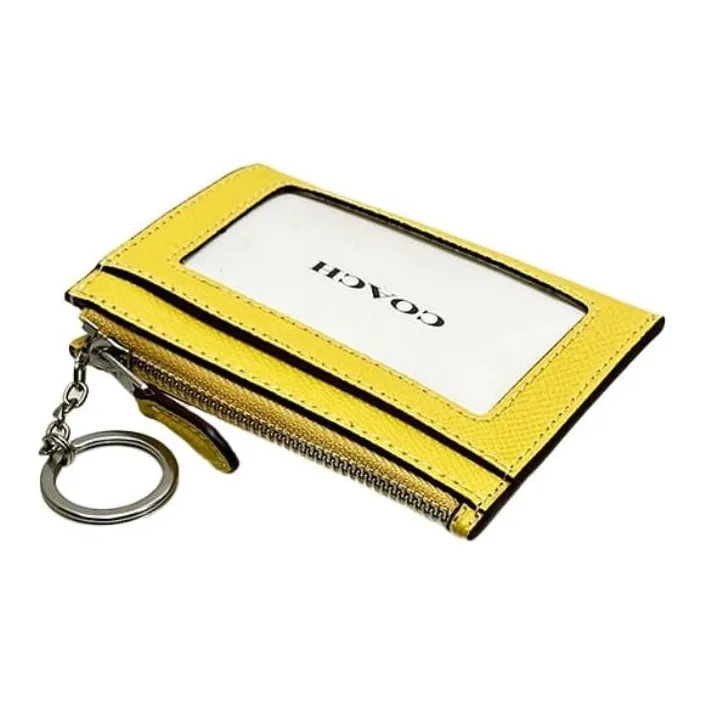 COACH Skinny Id Case Cross Grain Leather ID Document Card Holder Mini Women's Silver & Vintage Yellow-2