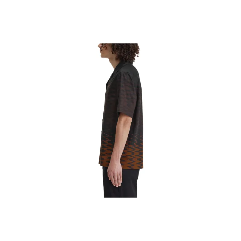 FRED PERRY Wave Graphic Revere Collar Shirt Shirt Men's Black-3