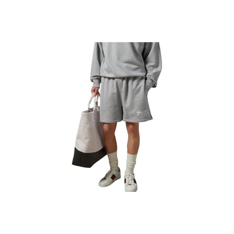 GUCCI Cotton Jersey Shorts With Embroidery Casual Shorts Men's Gray-3