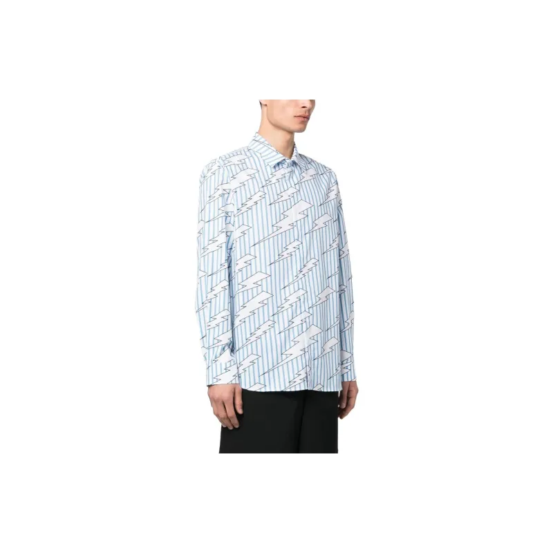 Neil Barrett Lightning-print Striped Cotton Shirt-3