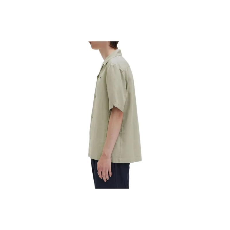 FRED PERRY Linen-Blend Revere Collar Shirt Shirt Men's Seagrass Color-3
