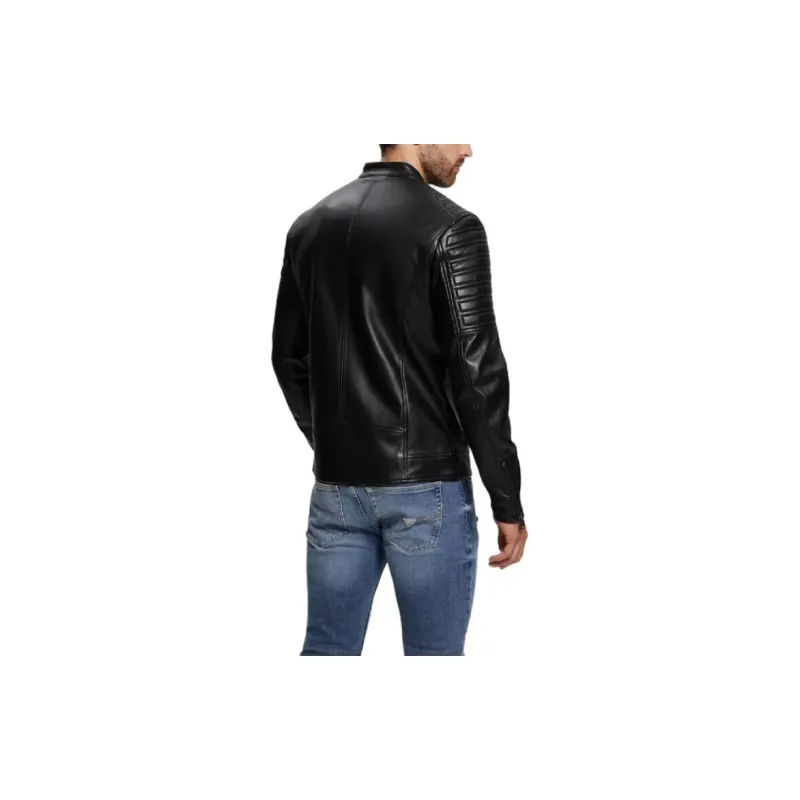 GUESS Faux Leather Biker Jacket Jackets Coats Men's Black-1