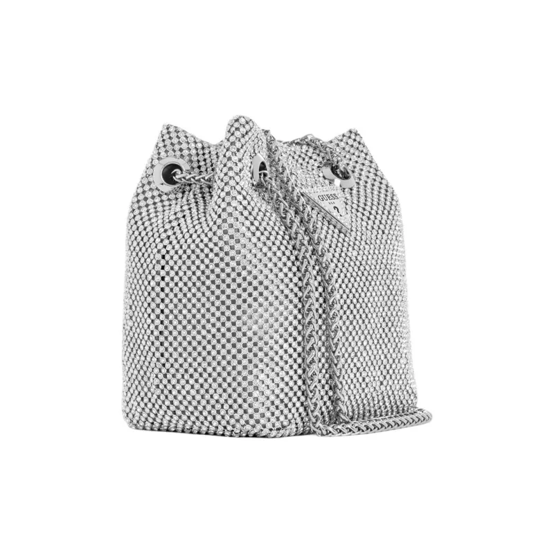 GUESS Fabric Bucket Bags Crossbody Bag Shoulder Bag Small Size Women's Silver-1