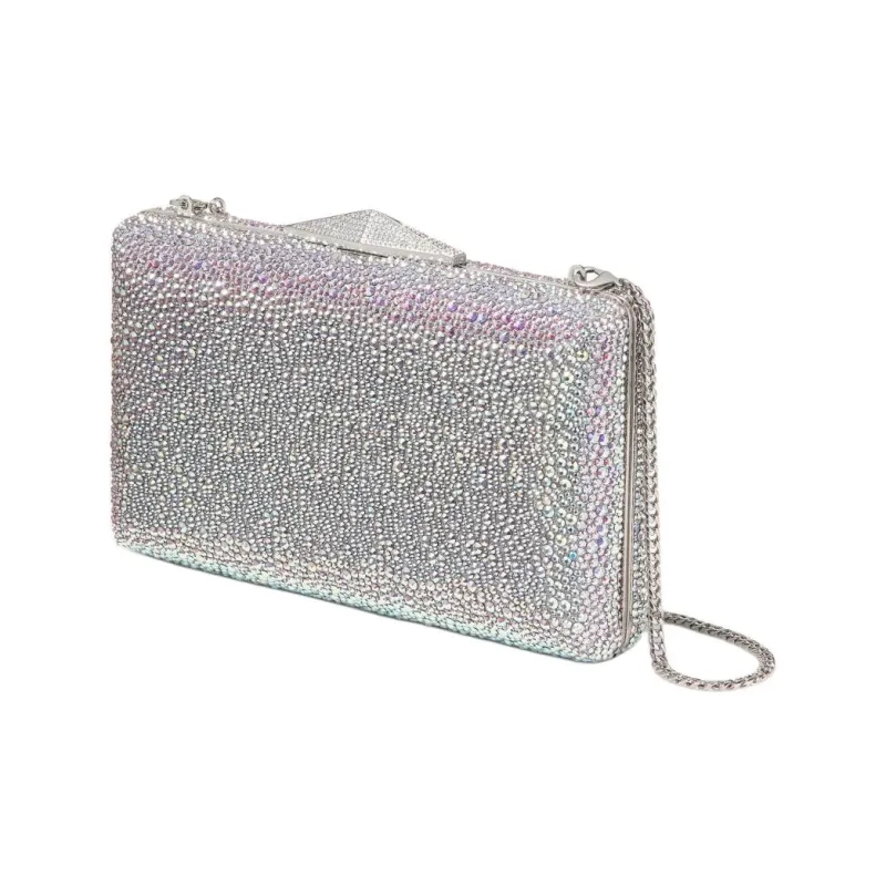 Jimmy Choo Clemmie Crystal Fabric Handbag Shoulder Bag Clutch Women's White-1