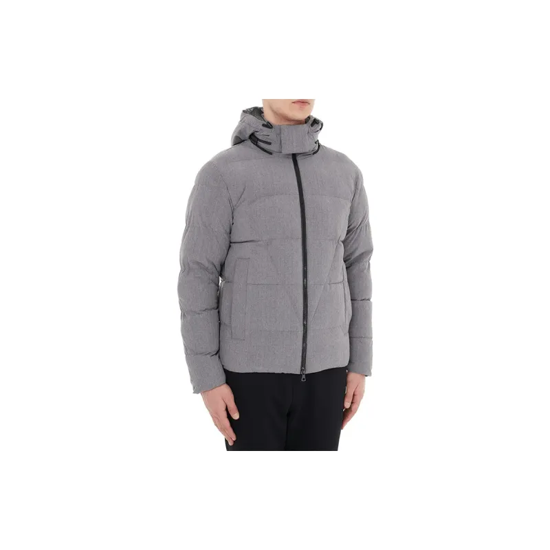 EMPORIO ARMANI FW21 Solid Color Hooded Puffer Jacket Men's Light Gray-6