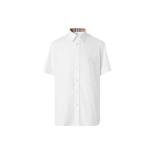 Burberry FW22 Men Logo Embroidery Single-Breasted Short Sleeve Shirt White