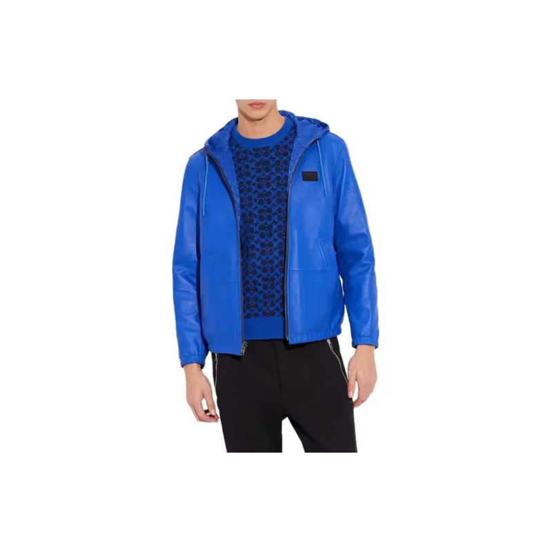 COACH FW23 Leather Jacket Men's Bright Blue-1