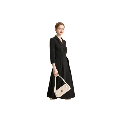 FENHONGMALI Long Sleeved Dress Women's Black