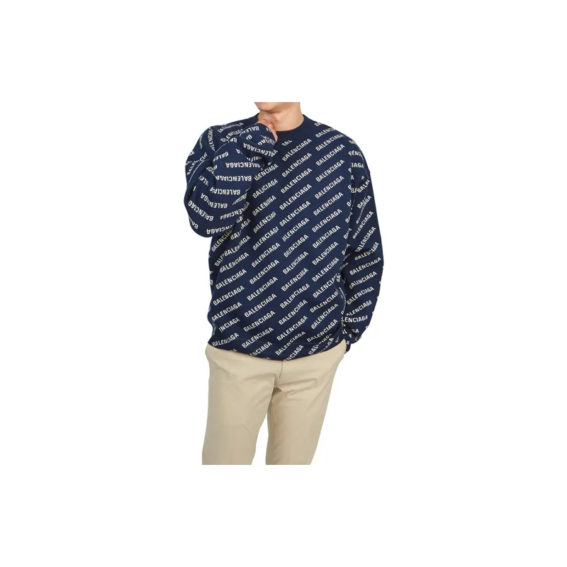 Balenciaga Allover Logo Printed Crewneck Knit Jumper-9