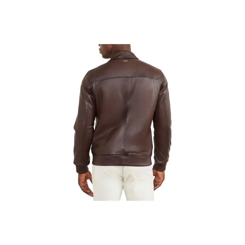 GUESS Dark Edged Leather Jacket Jackets Coats Men's Brown-2