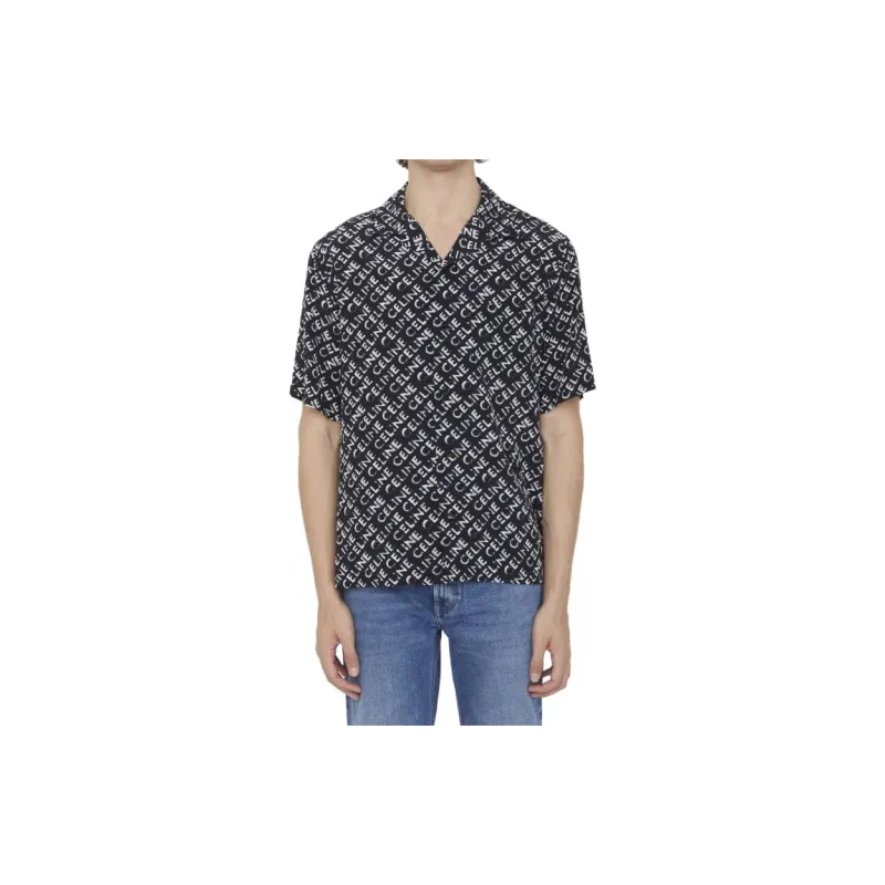 CELINE Loose Hawaiian Shirt With Diluted CELINE Print In Crepe De Chine-2