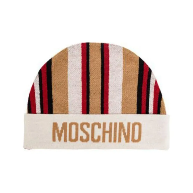 MOSCHINO Logo Intarsia Knit Striped Beanie-0