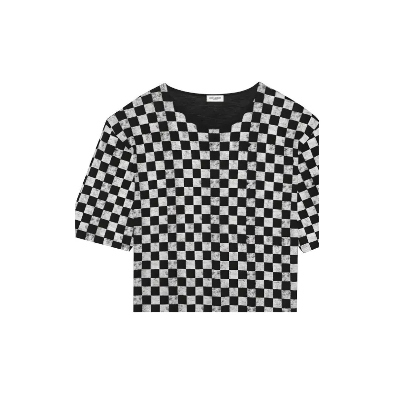SAINT LAURENT Check Printed Crewneck T-Shirt-4