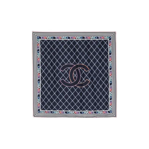 CHANEL Silk Silk Scarves Women's Blue