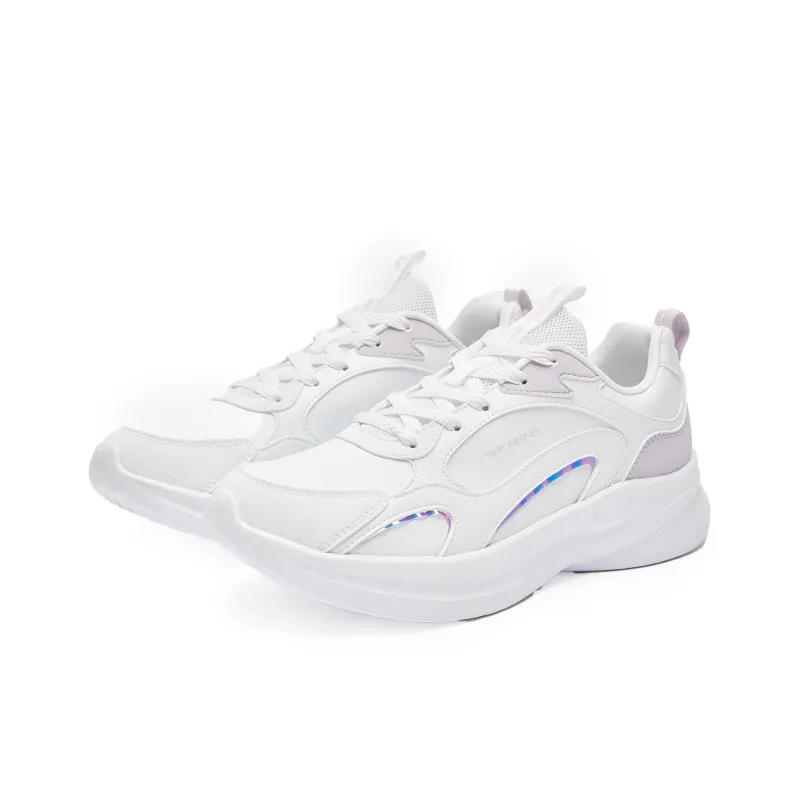 QIAODAN Cushioning Anti Slip And Wear Resistant Low Top Casual Running Shoes Women's White Purple-2