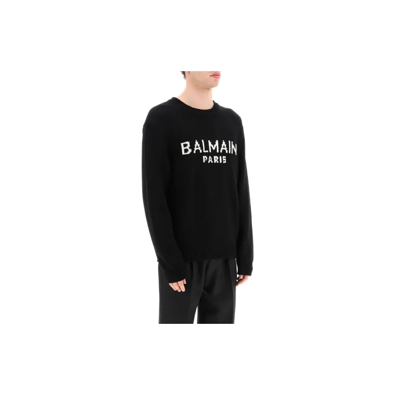 BALMAIN Logo Intarsia Knit Crewneck Jumper-4