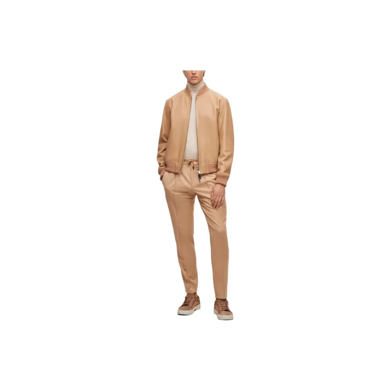 HUGO BOSS Reversible Zip-Up Jacket In Sheepskin Jackets Coats Men's Light Brown-1