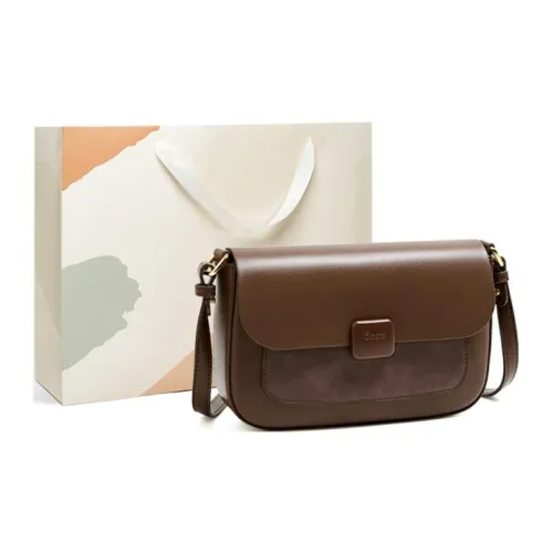 15 MINS Cow Leather Patchwork Synthetic Leather Small Square Bag Shoulder Bag Crossbody Bag Women's Coffee/Ecru