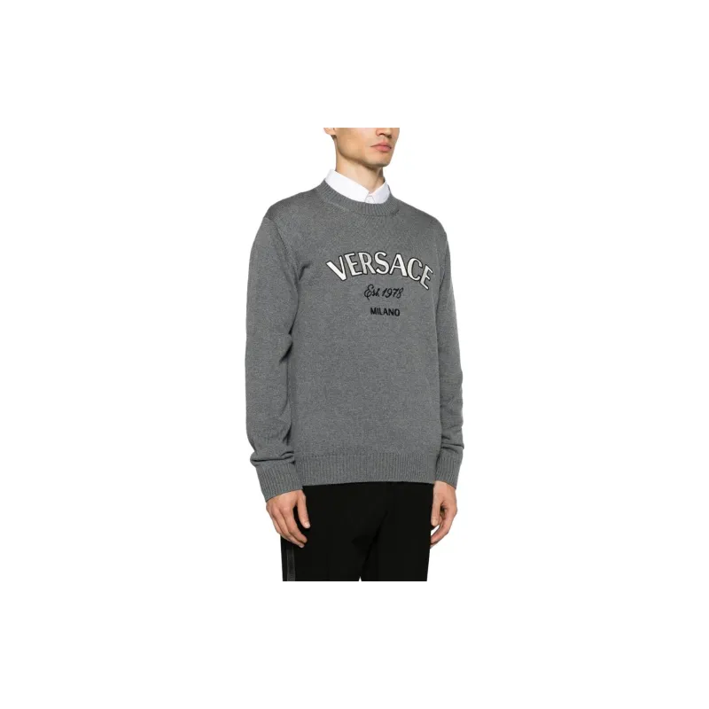 VERSACE Logo Embroidered Crewneck Jumper-3